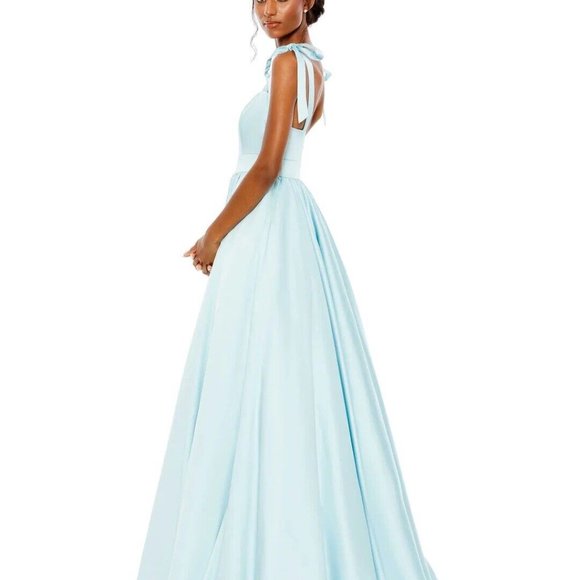 NWT MAC DUGGAL TIE SHOULDER SWEETHEART GOWN POCKETS POWDER BLUE 10 67981 - Picture 3 of 5